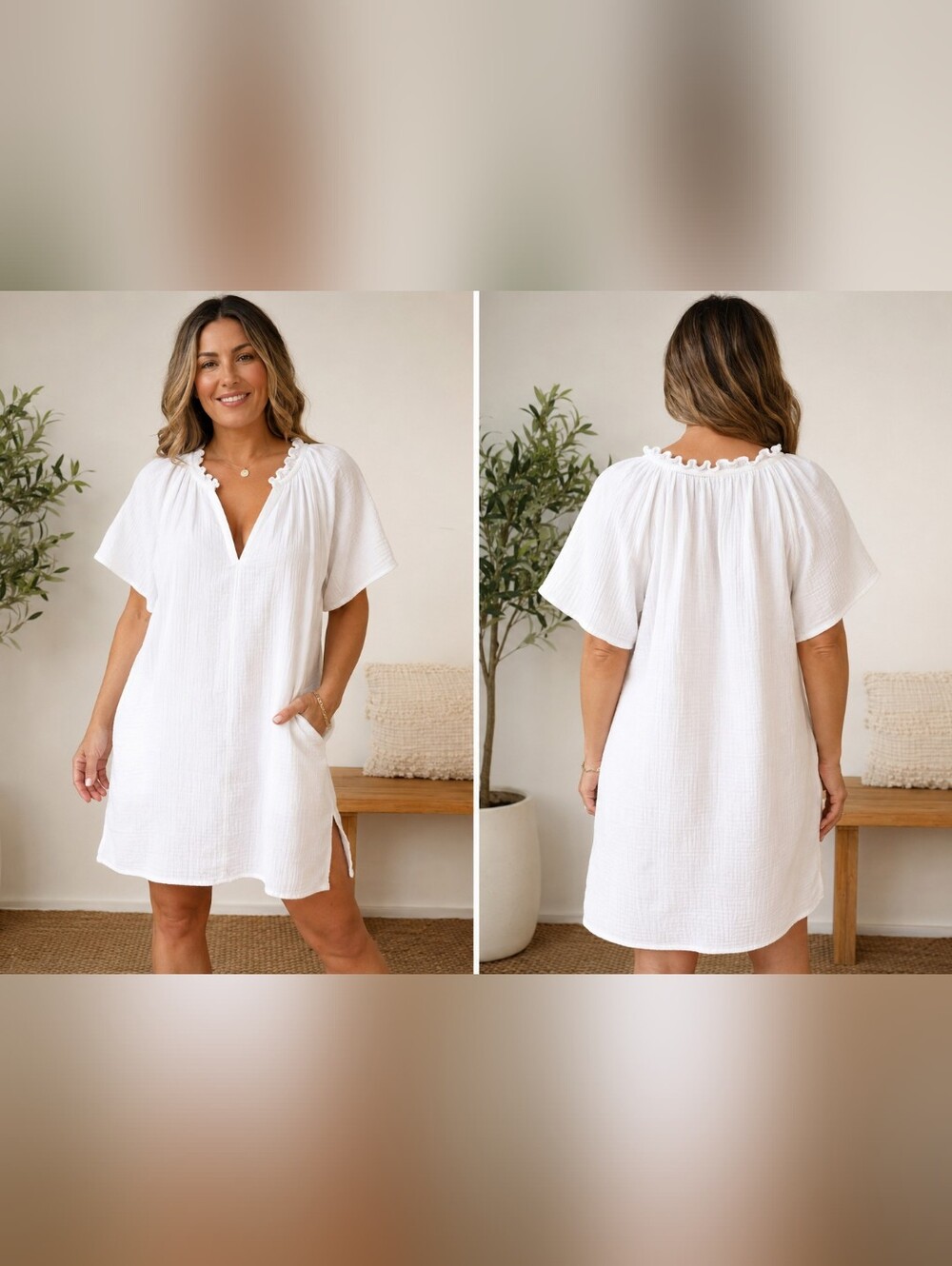Old Navy White Cotton Gauze Cover Up Dress Tunic Size Large Pockets